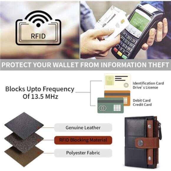 Womens Wallet Small, Card Holder Black Brown - Picture 5 of 7